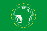 green, map of africa, white starburst, ring of yellow stars
