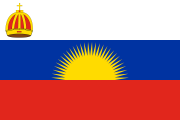 white-blue-red, yellow sunrise, crown