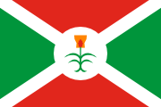 green-red triangles, white saltire, white circle, drum and sorghum plant