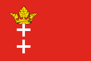red, two white crosses, yellow crown
