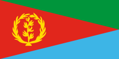 blue-green, red triangle, yellow olive branch emblem