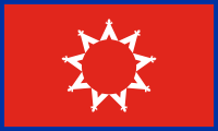 red, thin blue outline, 9 white tipis