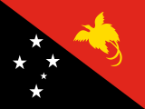 diagonal black-red, white southern cross, yellow bird of paradise