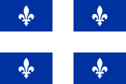 blue, white cross, four white fleurs-de-lis