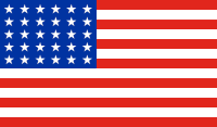 13 red-white stripes, blue canton, 30 white stars