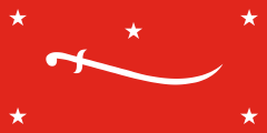 red, white sword, five white stars